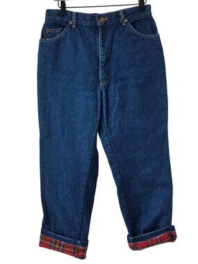 Vintage L.L. Bean Plaid Flannel Lined Denim Jeans Straight Leg Women's 14